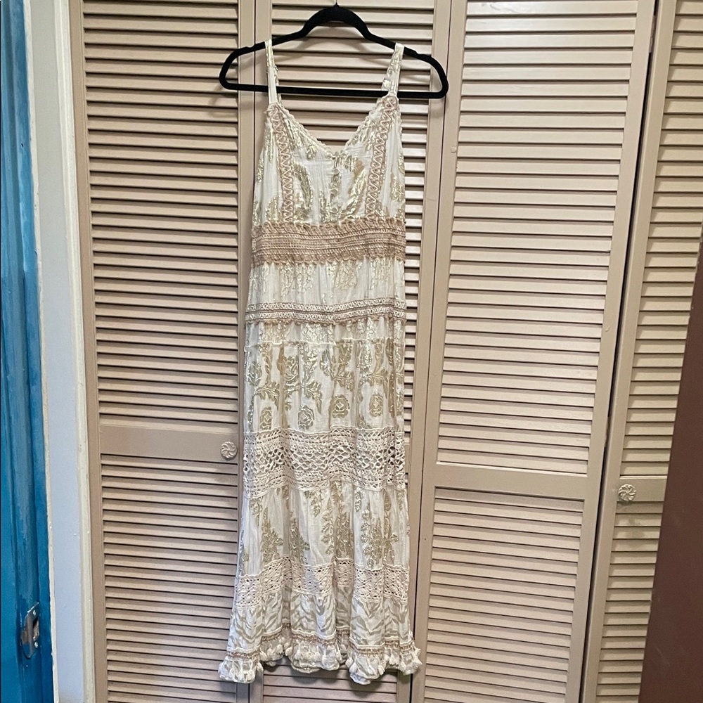 Elegant Cream and Tan Lace Dress